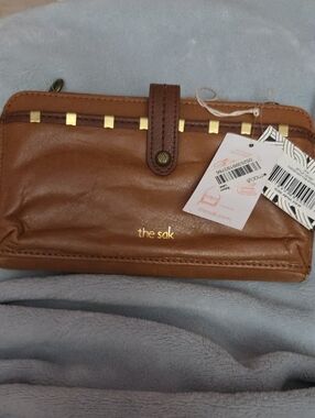 The Sak tan leather wallet with gold studs Crossbody NWT
